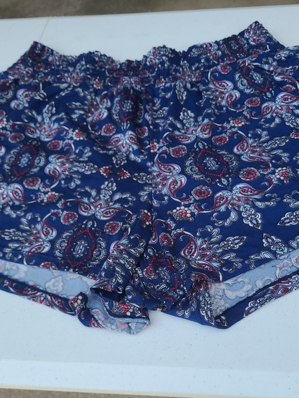 BCBG Blue Paisley Smocked Waist Shorts